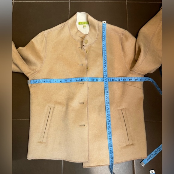 VINTAGE WOOL SIGRID OLSEN Women's Mock Turtleneck Jacket Tan Button Pockets SZ L - Picture 12 of 17